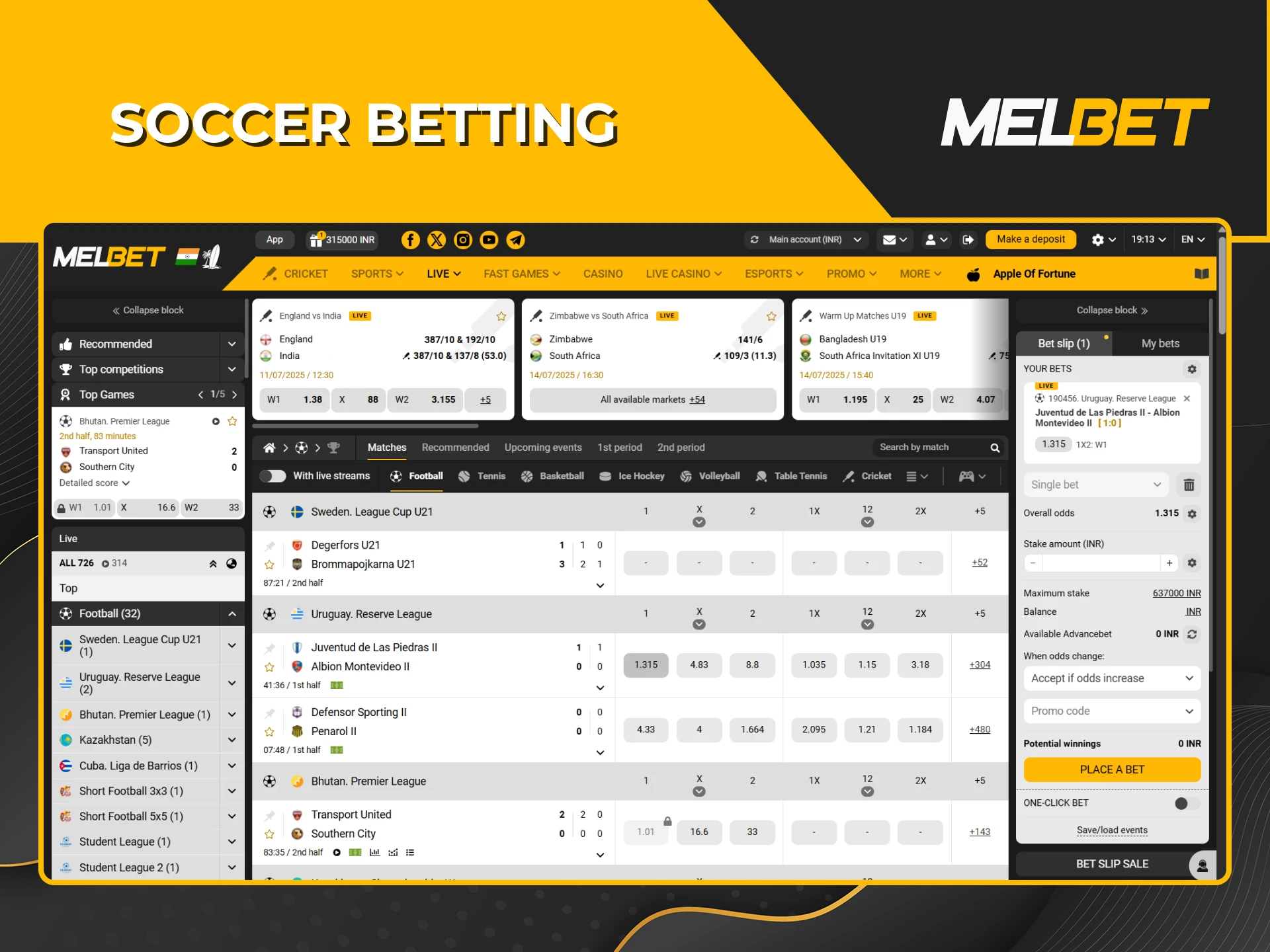 Start betting on soccer on the Melbet platform.