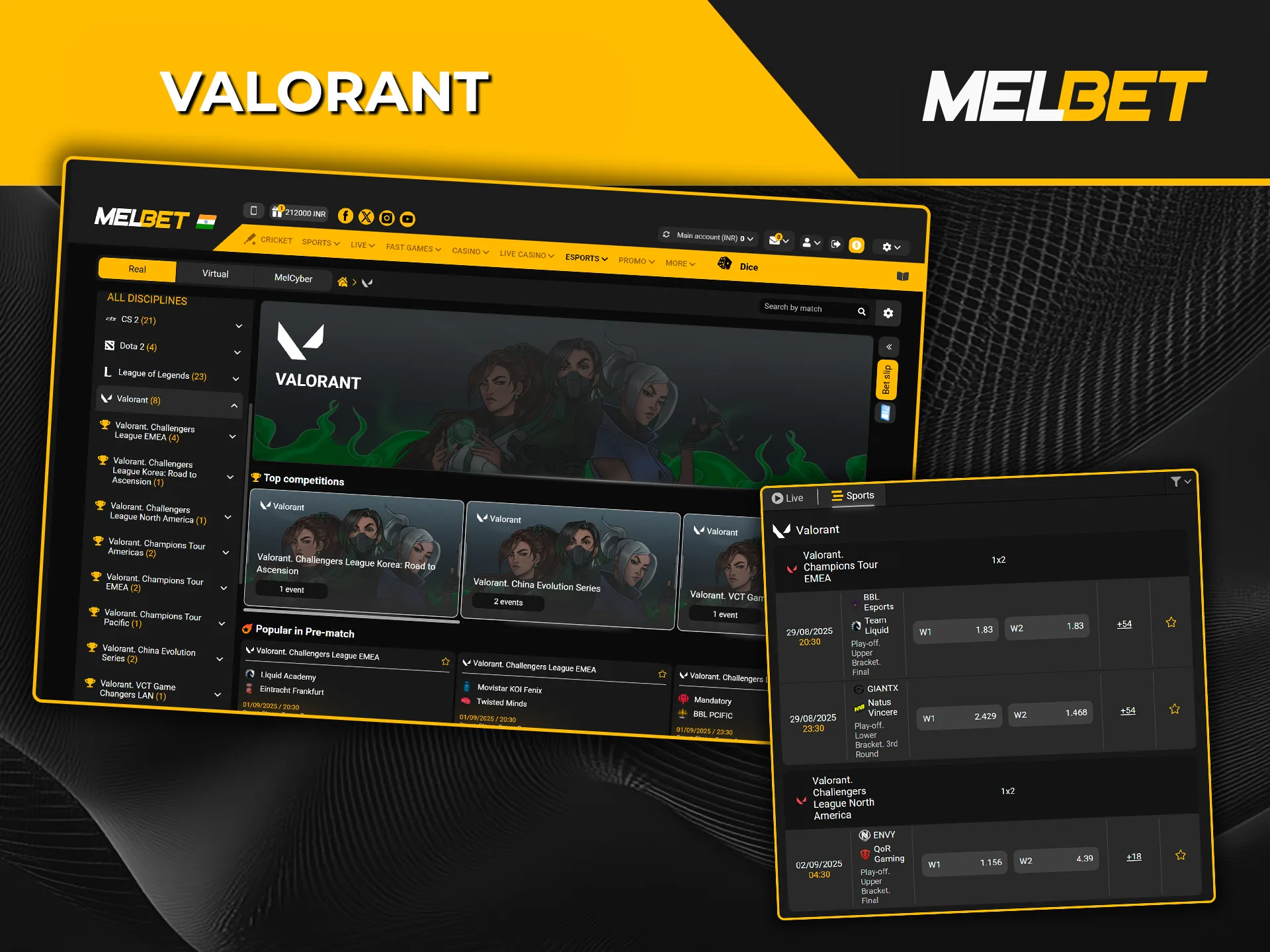 Win by betting on Valorant matches at Melbet.