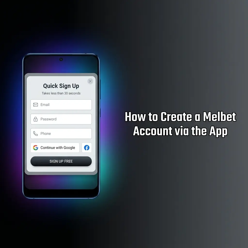 Melbet app registration screen showing step-by-step account creation process for new users in India
